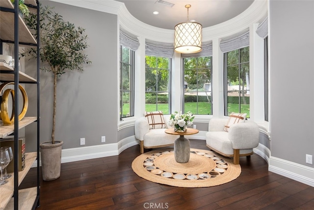 sitting room with dark hardwood / wood-style flooring and plenty of natural light