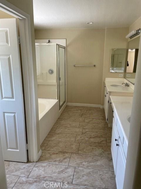 1467 Avila Dr, Perris, CA 92517 - full bathroom with a stall shower, double vanity, and a garden tub