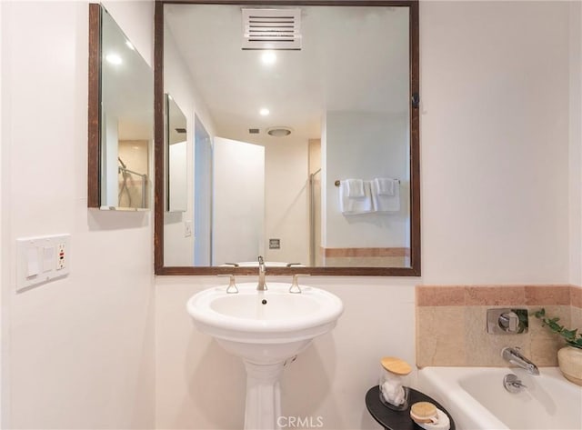 bathroom featuring a washtub