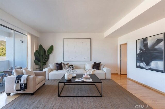 living room with light hardwood / wood-style flooring