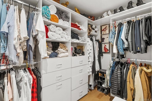 spacious closet with light hardwood / wood-style flooring