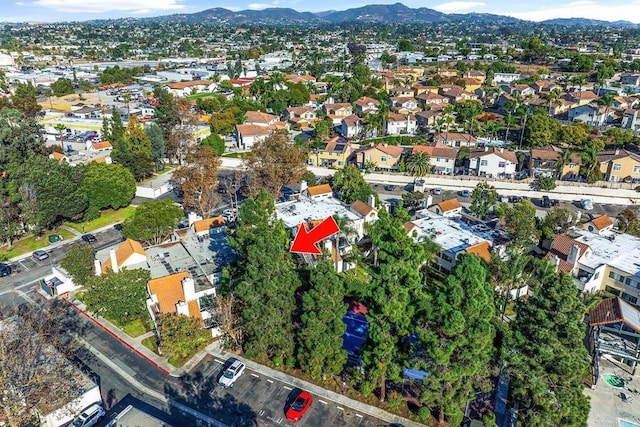 birds eye view of property featuring a mountain view