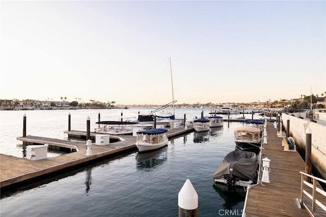 view of dock with a water view