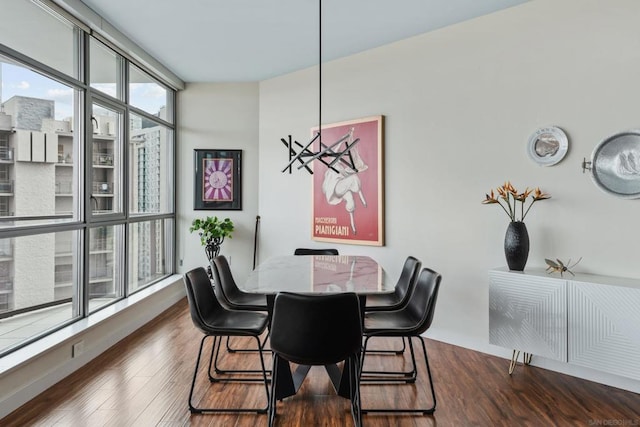 dining space with dark hardwood / wood-style floors and a healthy amount of sunlight