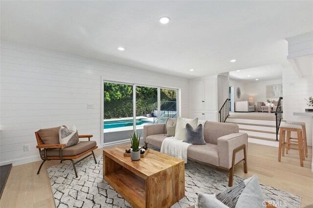 living room featuring light wood-type flooring