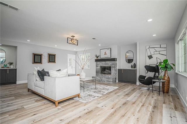 living room featuring light wood-type flooring