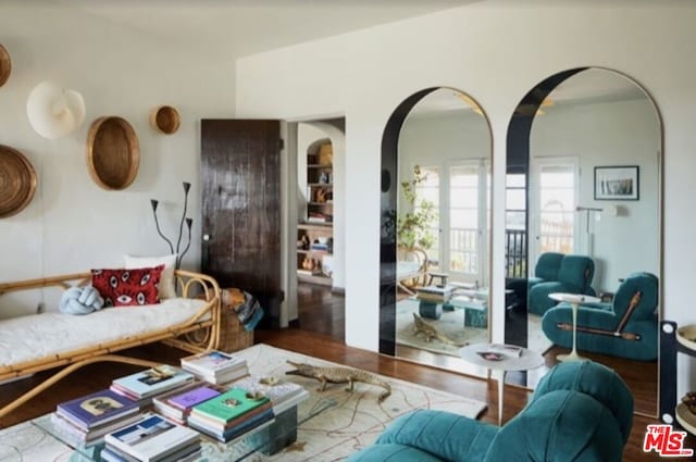 living room with hardwood / wood-style floors