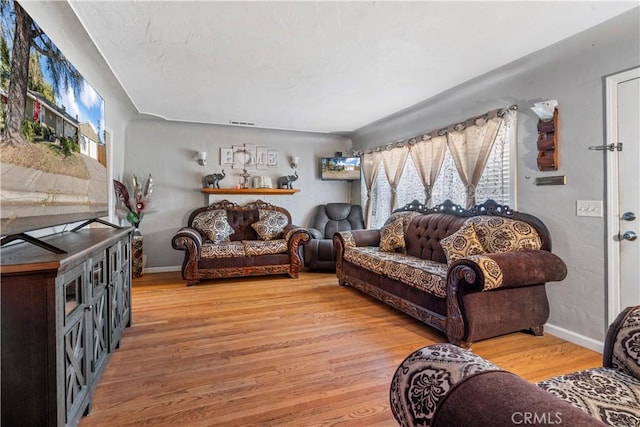 living room with light hardwood / wood-style floors