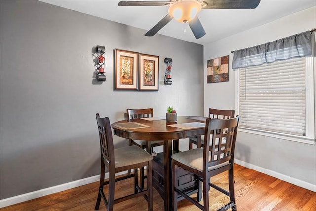 dining room featuring ceiling fan and wood-type flooring