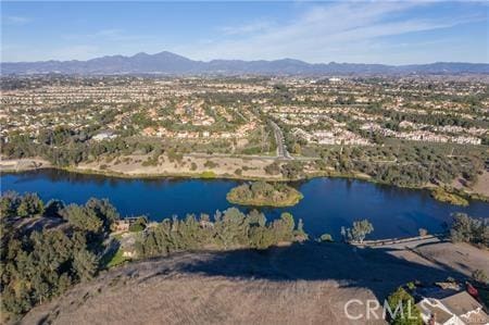 aerial view with a water and mountain view