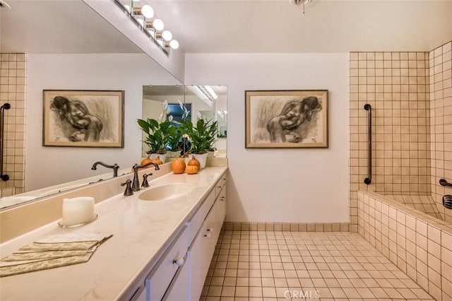 bathroom with vanity and tile patterned floors