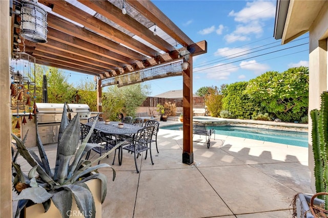 view of patio featuring a pool with hot tub and a pergola