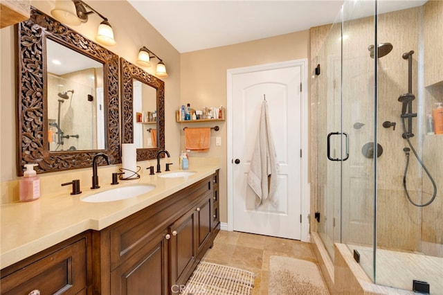 bathroom featuring vanity and walk in shower