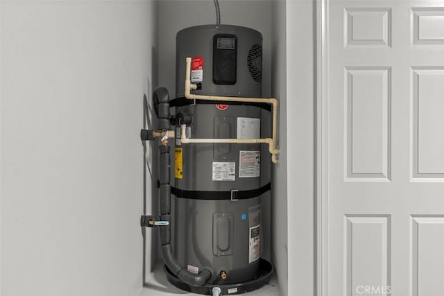 utility room featuring strapped water heater