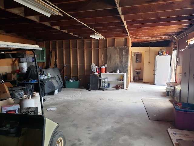 basement featuring white refrigerator