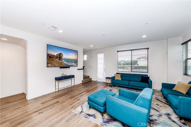 living room featuring light hardwood / wood-style floors