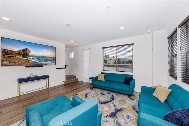 living room with hardwood / wood-style flooring