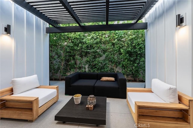 view of patio / terrace with a pergola and outdoor lounge area