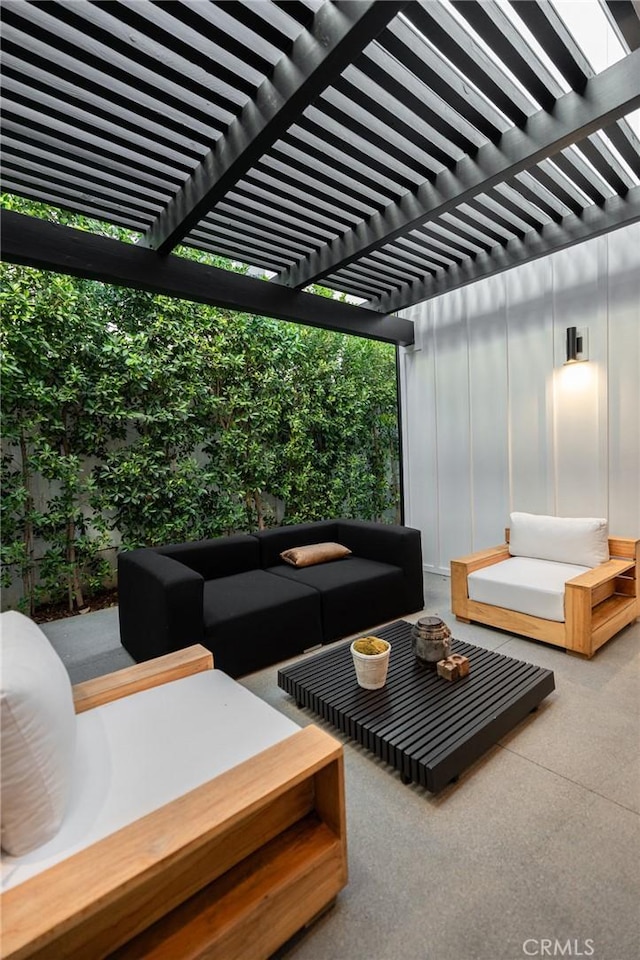 view of patio / terrace featuring a pergola and outdoor lounge area