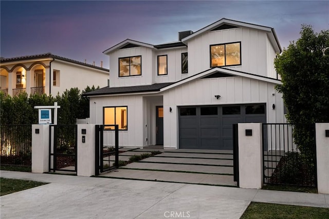 modern farmhouse style home featuring a garage