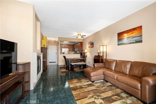 living room with ceiling fan