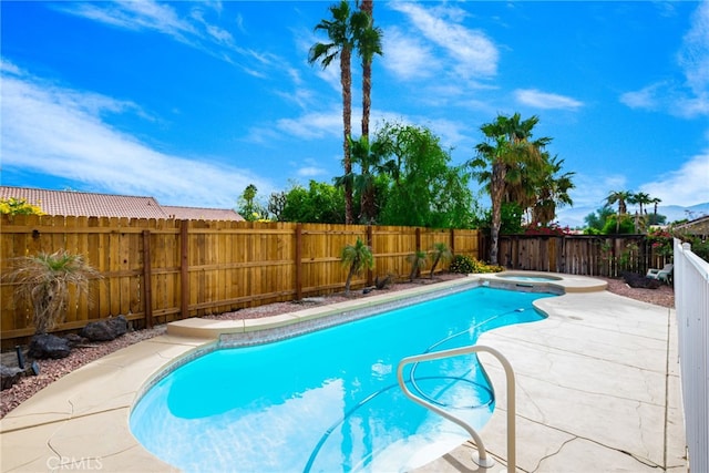 view of swimming pool with an in ground hot tub