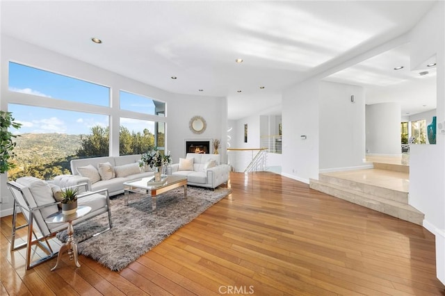 living room with light hardwood / wood-style flooring