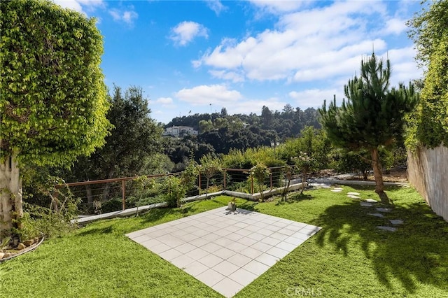 view of community with a yard and a patio