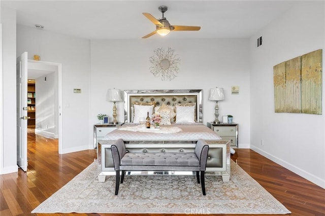 bedroom featuring ceiling fan and hardwood / wood-style floors