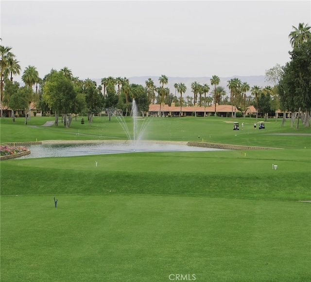 view of community featuring a water view and a yard