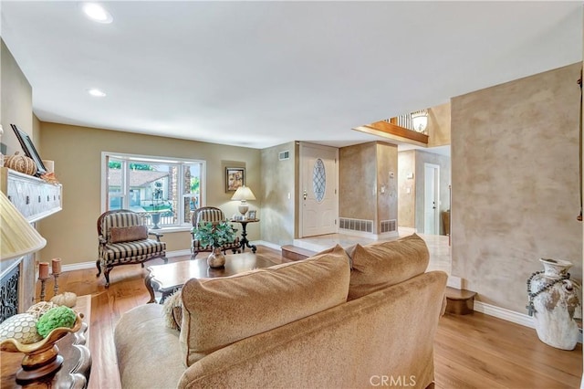 living room with light wood-type flooring