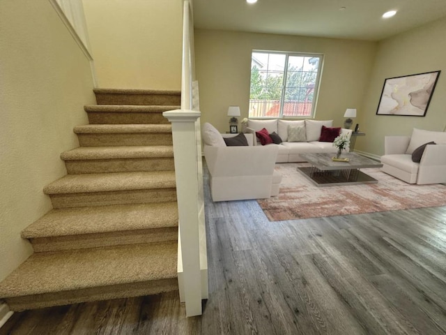 living room with dark wood-type flooring