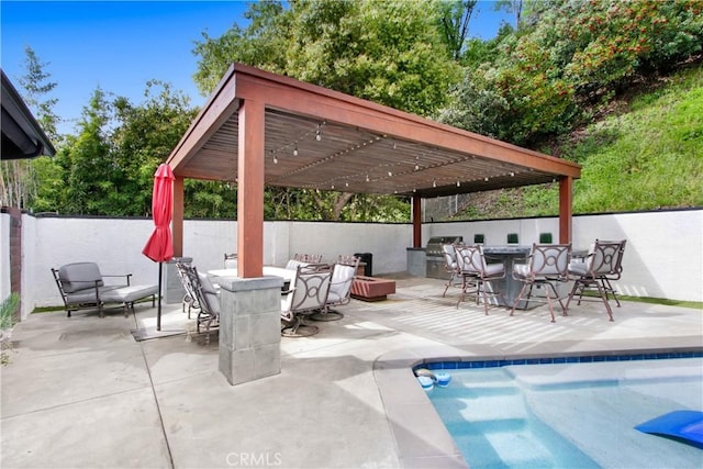 view of patio / terrace with a fenced in pool