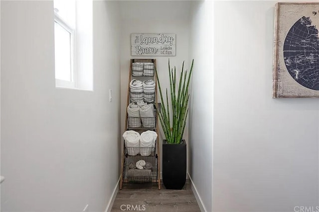 hallway with wood-type flooring