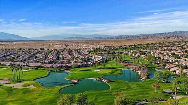 bird's eye view featuring a water and mountain view