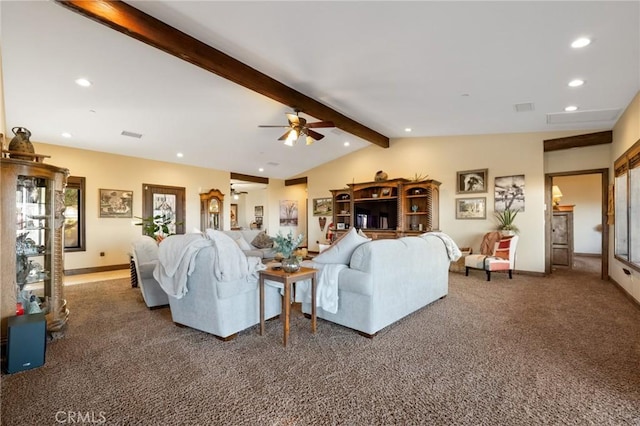 61138 Onaga Trl, Joshua Tree, CA 92252 - living area featuring recessed lighting, a ceiling fan, carpet, and baseboards