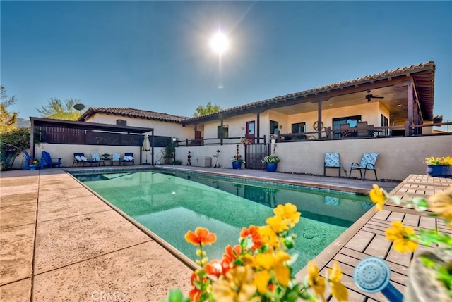 61138 Onaga Trl, Joshua Tree, CA 92252 - view of swimming pool featuring a patio area, a ceiling fan, and a gazebo