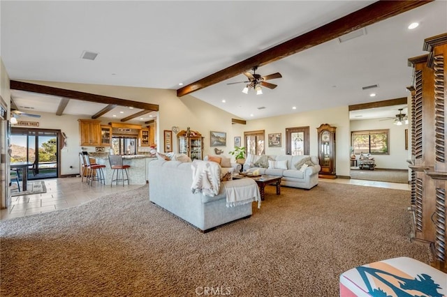 61138 Onaga Trl, Joshua Tree, CA 92252 - living room featuring a ceiling fan, recessed lighting, healthy amount of natural light, and light tile patterned floors