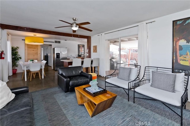 living room with ceiling fan