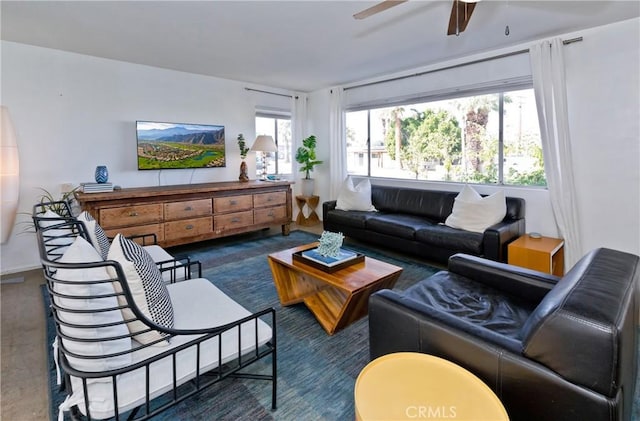 living room with ceiling fan