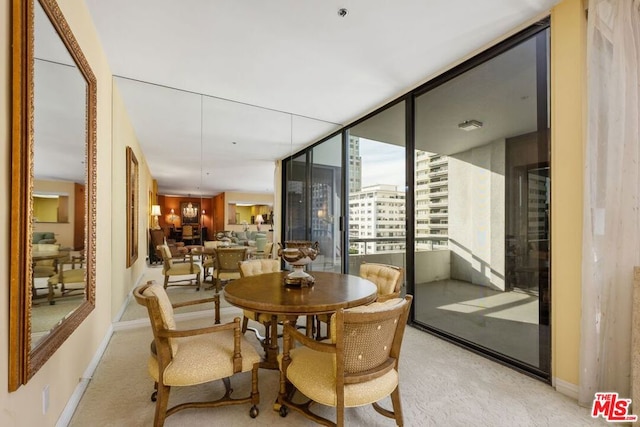 wine cellar featuring light carpet