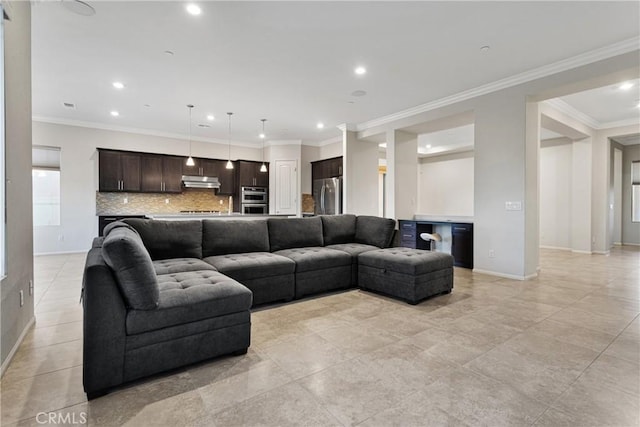 living room featuring ornamental molding