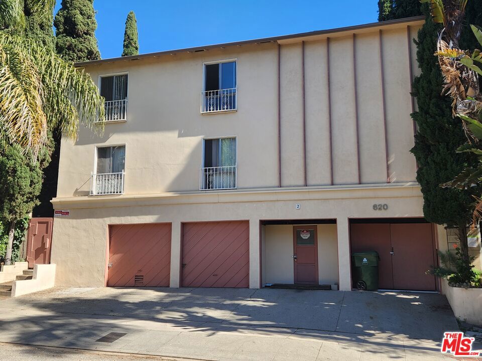 exterior space with a garage