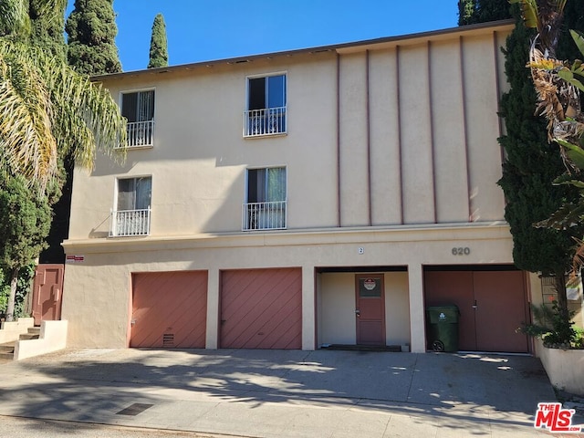 exterior space with a garage