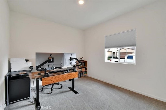 home office with light carpet