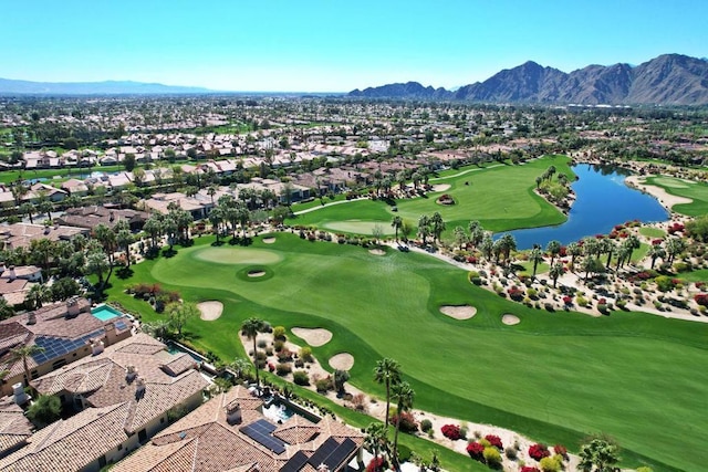 bird's eye view featuring a water and mountain view