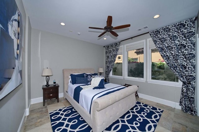 bedroom featuring ceiling fan