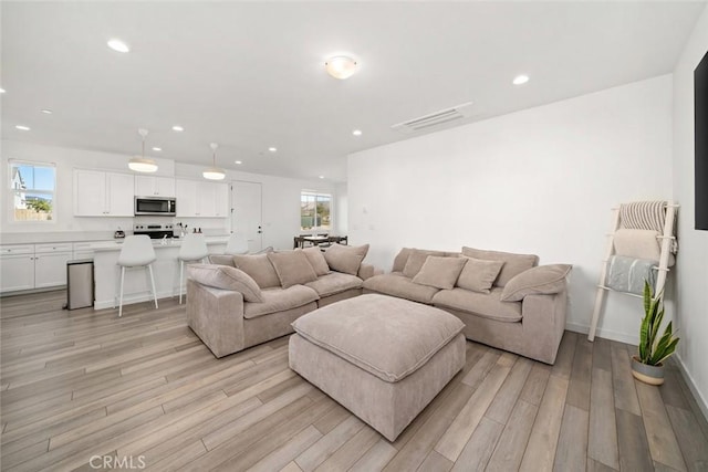 living room with light wood-type flooring