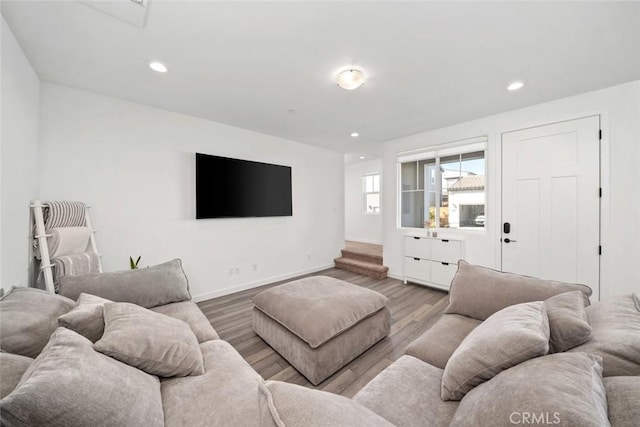 living room featuring light wood-type flooring