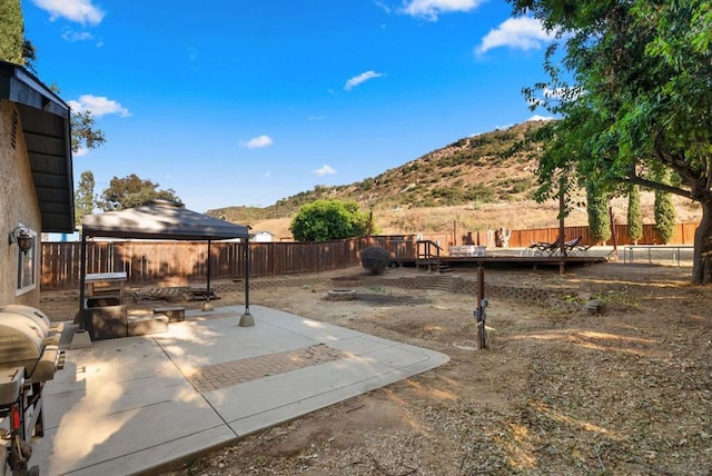 view of patio featuring a mountain view